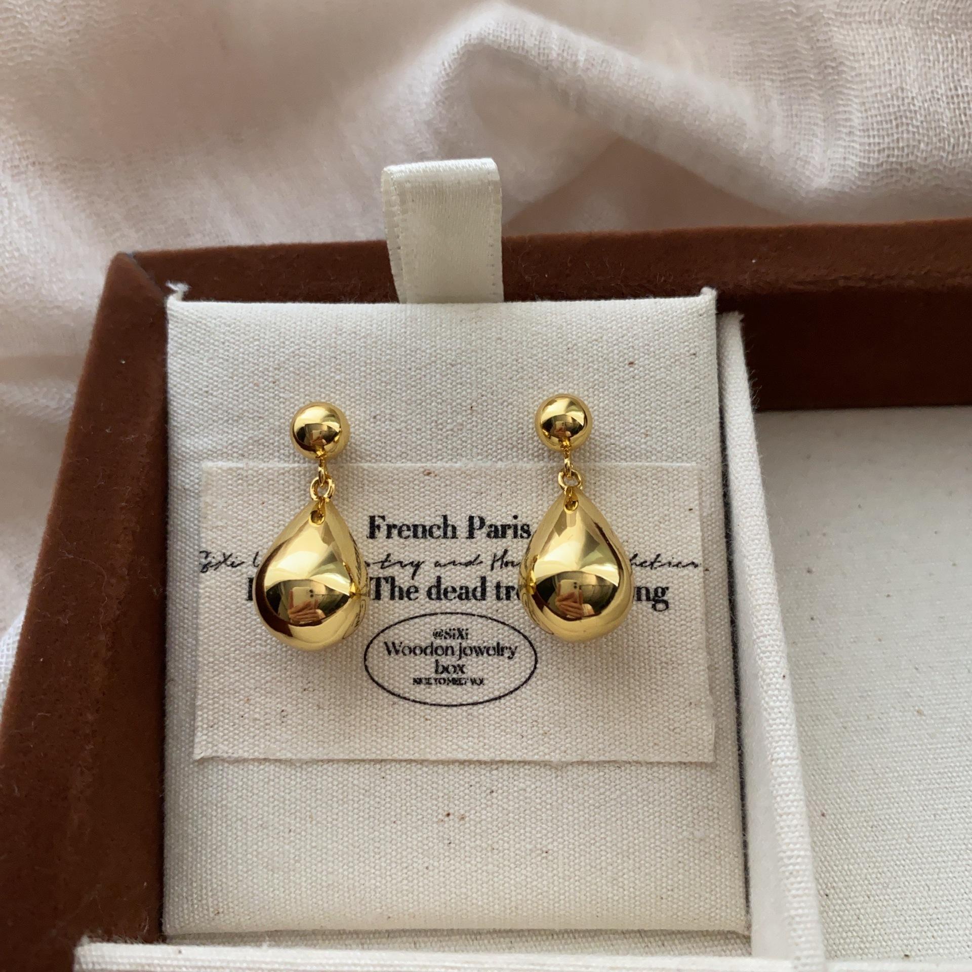New French water drop round bead stud earrings niche design classic simple earrings temperament earrings premium versatile earrings