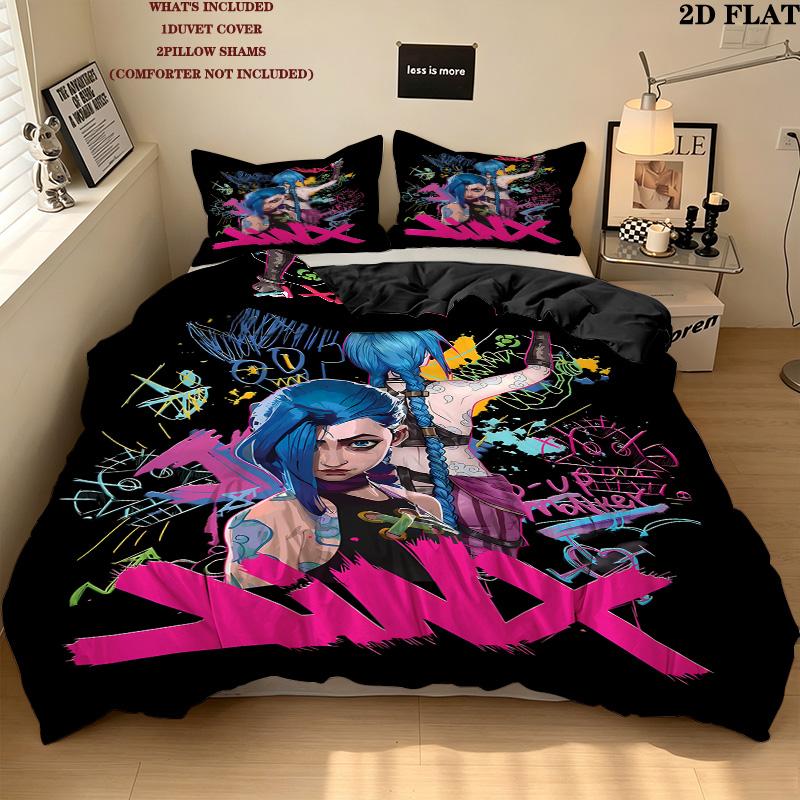 Jinx Pattern Bedding Quilt Set Quilt Cover Pillowcase Home Birthday Gift(1 * duvet cover + 2 * pillowcase, without core)