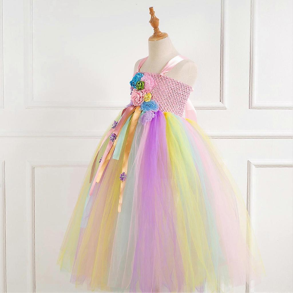 Children's Mesh Dresses For Casual Pink Lace Rainbow Dress For Holiday Pageant Halloween Multiple Sizes Available