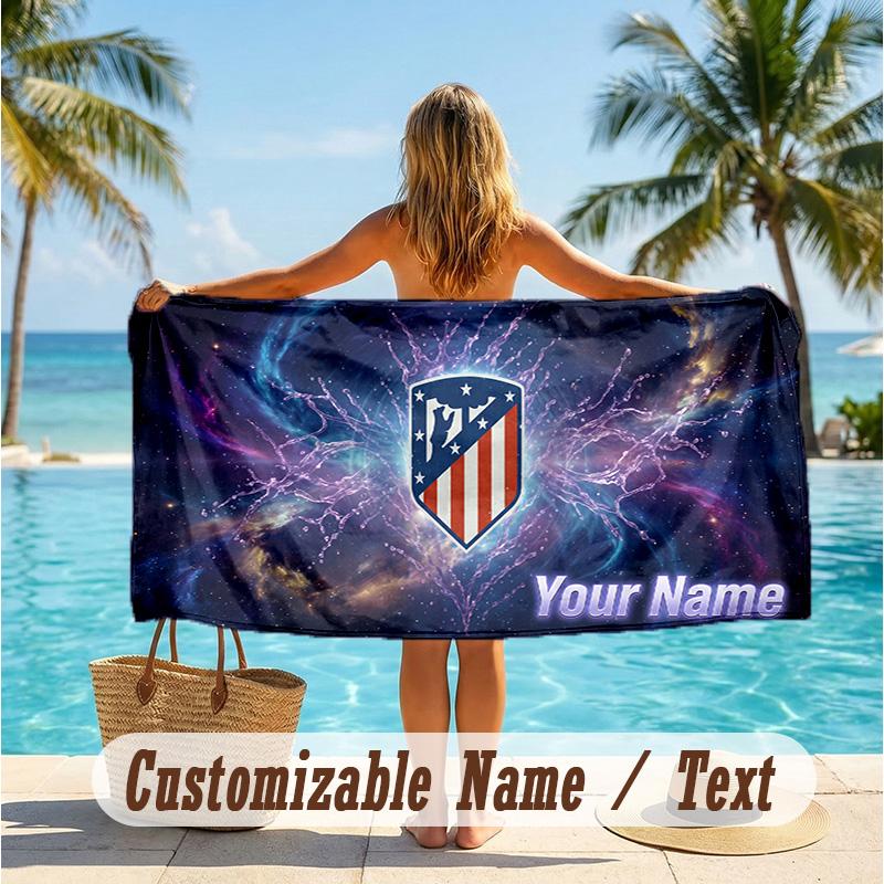 Custom Text Beach Towel, Soft Absorbent Swimming Multi-use TowelAtletico Madrid FC