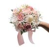 Romantic Wedding Bouquet Artificial Roses with Silk Ribbon Bride Holding Flowers Multi-functional Real Touch