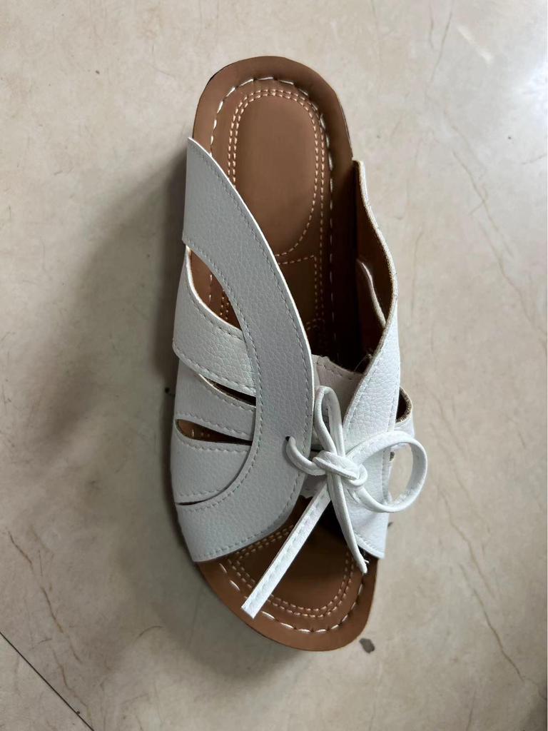 2024 Women's Wedge Heel Roman Slippers with Bow, Thick Sole, Lightweight, Plus Sizes Available.