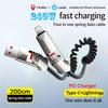240W 4 IN 1 USB Type C Data Cable Car USB Spring PD Fast Charging Cable for iPhone 15 Samsung Xiaomi 14 Huawei Honor Data Wires