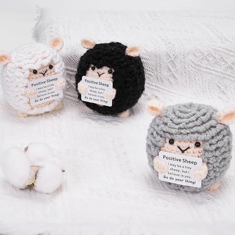 Funny Positive Energy Crochet Sheep Doll Pocket Hug Handmade Knitted Emotional Support Sheep Desktop Ornament Christmas Gifts