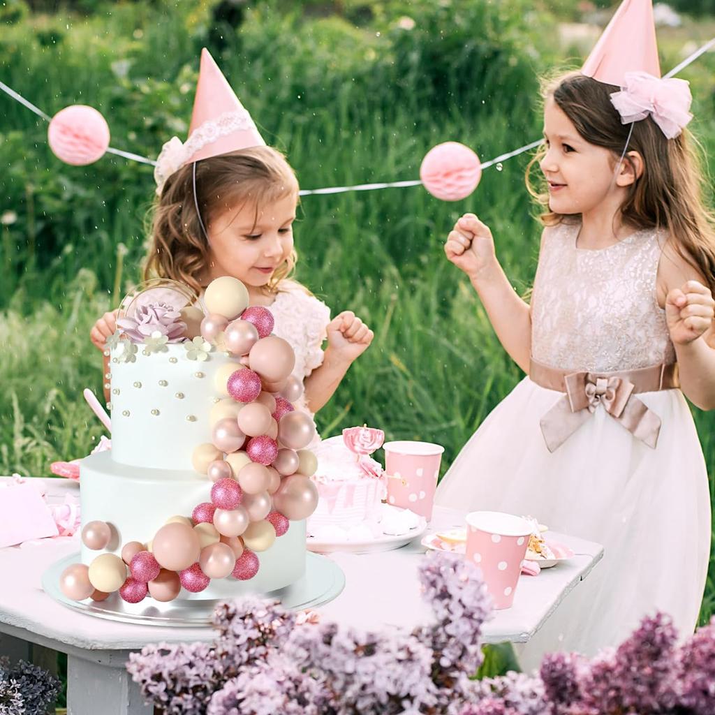 48 Stück Rosa Kuchen Deko Kugeln Cake Topper für Geburtstagsfeier Hochzeitstorte Deko(Glitzerndes Pink, Roségold, Hellbraun, Helles Nude)