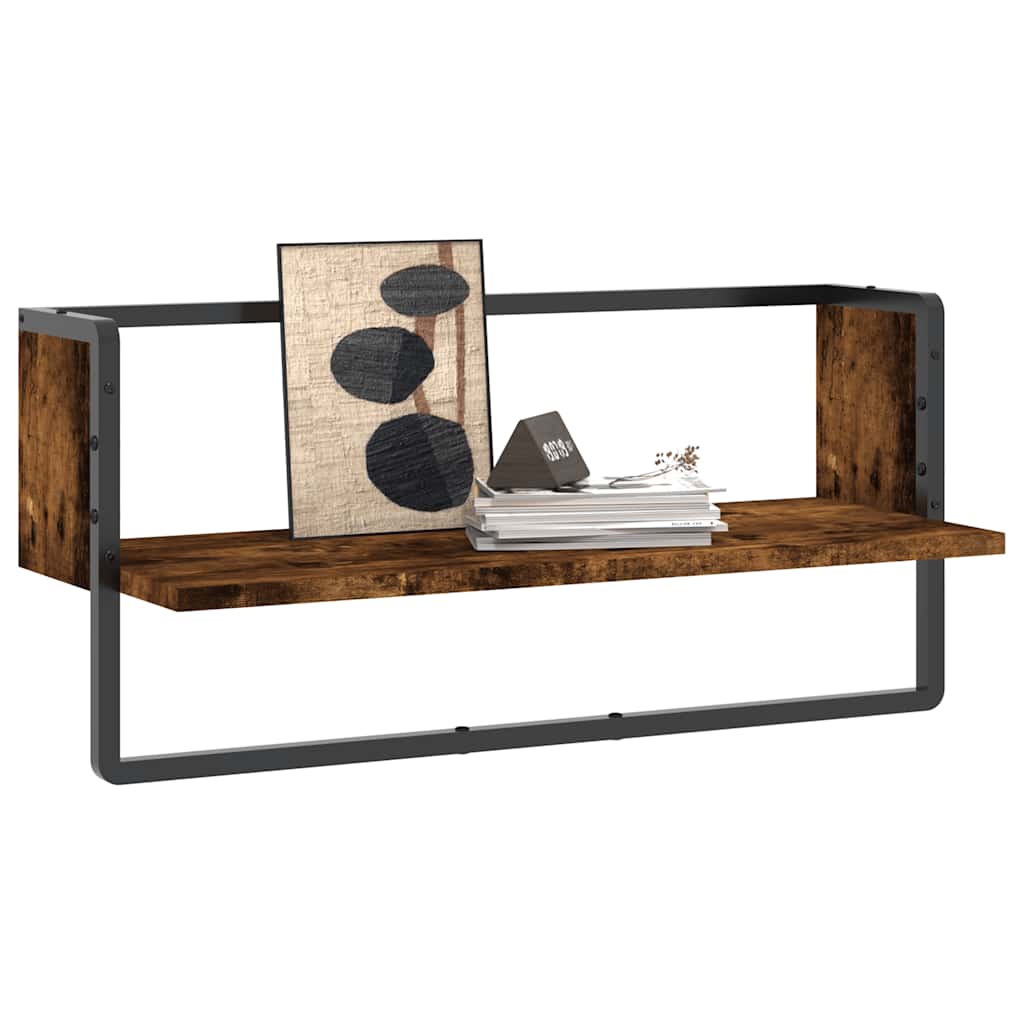 Wall Shelf with Rod Smoked Oak Finish 65 x 25 x 30 cm