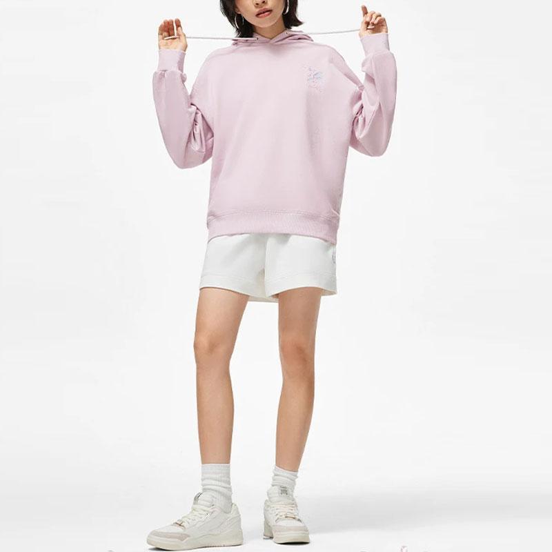 Li-Ning Floral Pattern Hooded Pullover Sweatshirt Women tops Lotus-Pink Purple AWDT380-4