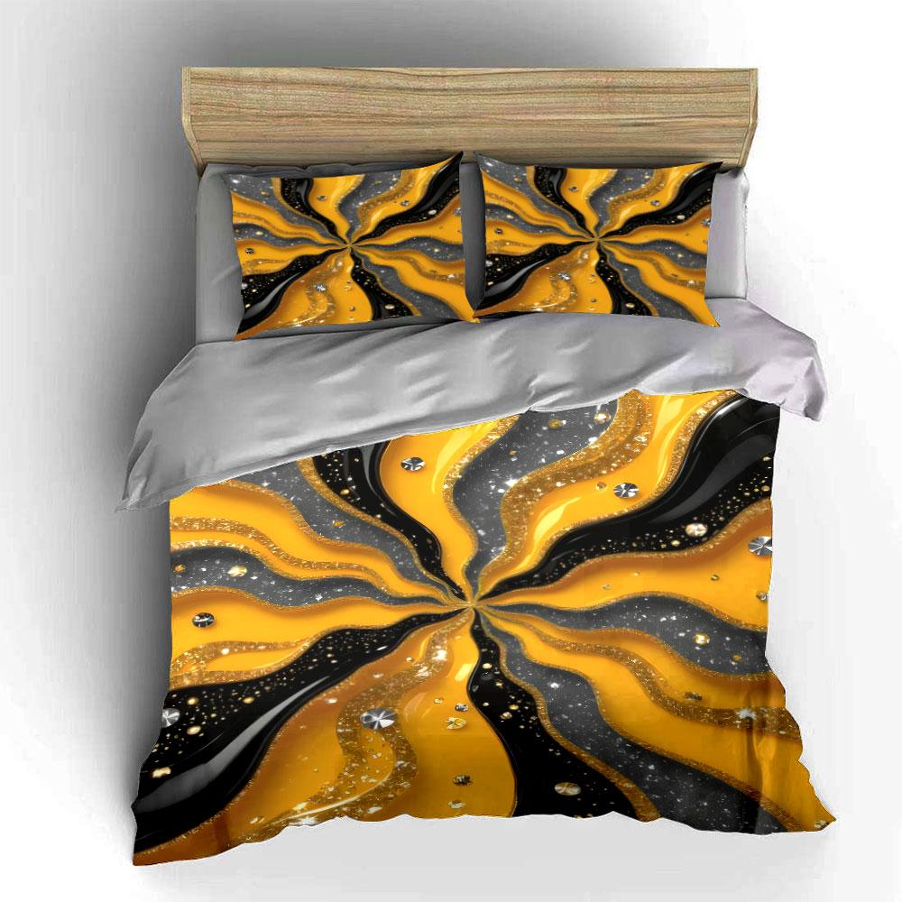 Golden Abstract Three-Piece Decor Set Multiple Sizes Kid'S And Adults' Bedroom Exquisite 3Pc Bedding Set, Gift