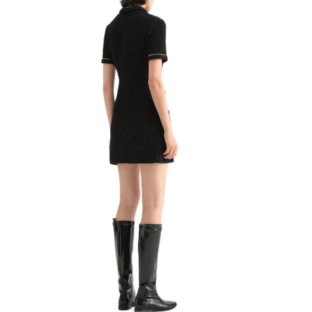 Karl Lagerfeld Romantic Date Single-Breasted Lapel Solid Short Sleeve Dress Women Dress Black 236L1324