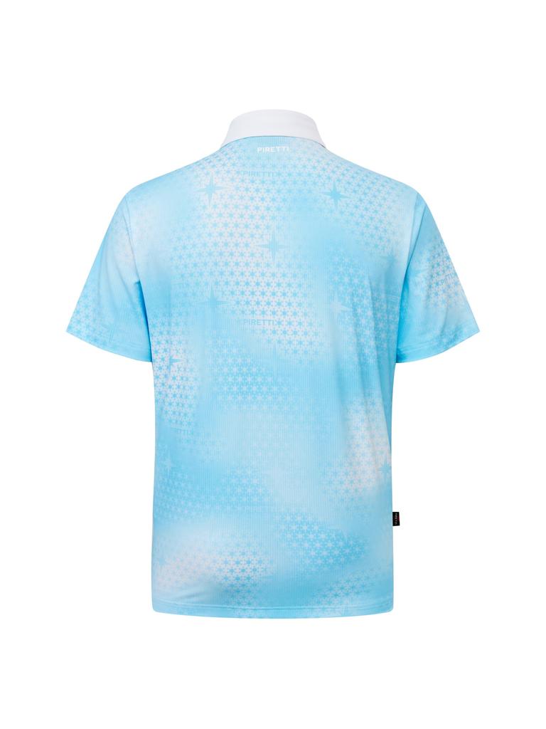 PIRETTI Snowflake Print Polo Shirt M_Light Blue