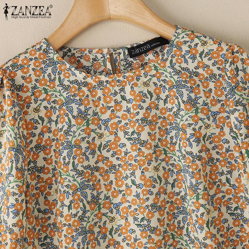 ZANZEA Women Casual Round Neck Short Sleeve Floral Print Blouse