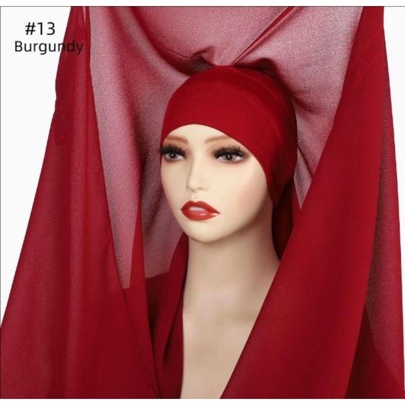 Instant Chiffon Hijab With Built In Magnet Buckle Solid Color Woman Muslim Hijab Scarf Soft Islam Turban Fashion Headband Shawl