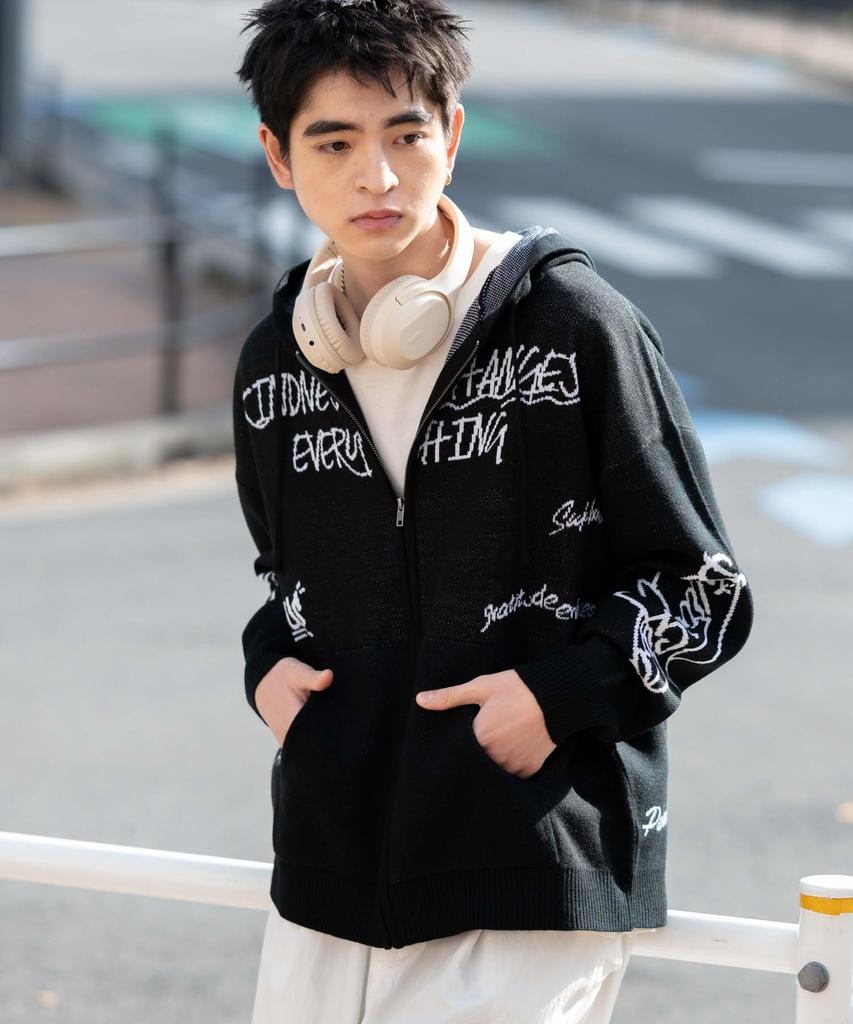 WEGO Jacquard Graphic Knit Zip Size Street Perfect Gift for and Winter Men's Hoodie, M, Black, Casual, Style, Spring, Autumn,