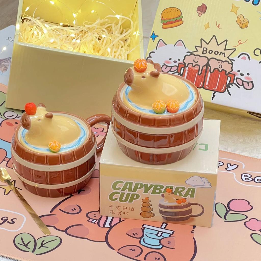 Capacity Capybara Large Ceramic Mug Coffee Cup Gold Spoon Girl Birthday Gift