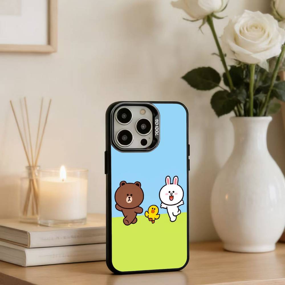 Cartoon L-LINE F-Friends Brown Phone Case For IPhone 16 17 15 14 12 13 Pro Max Black Color Shockproof Cover