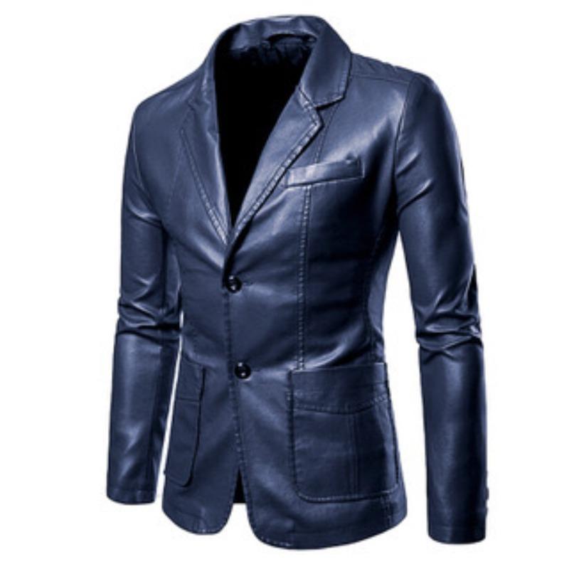 Spring Autumn Fashion Men's Lapel Coat  Male Business Casual Pu Blazers Jacket