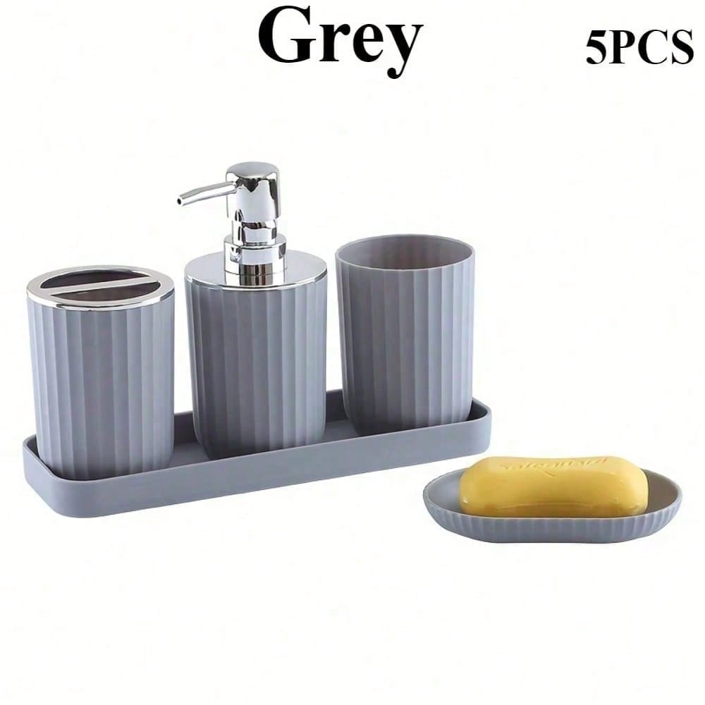

1Set Luxurious Bathroom Accessory Set Complete with Mouthwash Cup Soap Holder Liquid Soap Dispenser Toothbrush Holder сірий