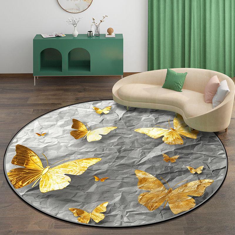 3D zlatý motýlí koberec, obývací pokoj, pohovka, koberec, protiskluzový čajový stolek, šatna, koberce do obývacího pokoje, dekorace, ložnice, kulatá podlahová rohožka