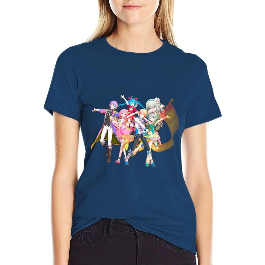 Project Sekai Band T-shirt anime clothes Blouse animal print shirt for girls black t-shirts for Women