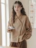 Chemise décontractée large irrégulière pour femme Printemps Automne Hiver Style japonais à carreaux Preppy à manches longues Chemise Veste Vêtement d'extérieur