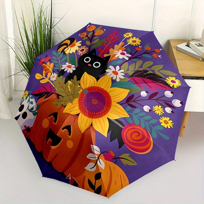 1pc Flowers and Cats Automatic Opening and Closing Umbrella - Suitable for Various Occasions, Outdoor Activities, Lightweight and Durable Automat