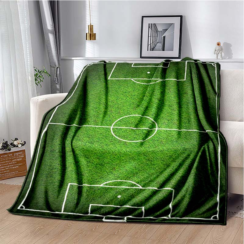 Soccer Football Field Print Flannel Blanket Soft Warm Throw Sofa Bedroom Game Room Birthday Gift Indoor Home Bedding Decor