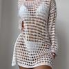 Neue Mode Bikini Cover Up Casual Shirt Frauen Sexy Mesh Hohl Gestrickte Badeanzug Bluse Frauen Sommer Strand Sonnenschutz Lose Shirts 24466