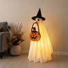 Luminous Witch Costume for Girls Halloween Glowing Ghost with Hat & Pumpkin Tote Bag, LED Holiday Photo Prop Outfit Light Up Fabric Kids, Spooky