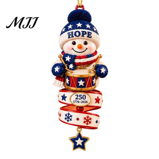 Indoor Outdoor Festive Decor 2026 Patriotic Snowman Christmas Ornament, Acrylic Hanging for Tree, Tree Ornament Holiday Pendant Home Party Accessory