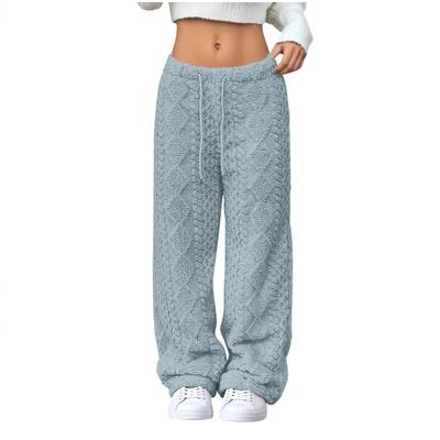Fall/Winter New Style Flannel Pajama Pants with Fashionable Jacquard, Elastic Waist, Fleece Lining, Loose Fit Straight Leg Pants for Women