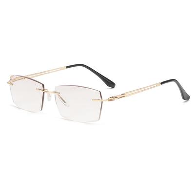Rimless Reading Blue Light Single Vintage UV Gold Frame X Brown B1596 [FEISEDY] Women's Glasses, Stylish, Blocking, Vision, Style, Protection,
