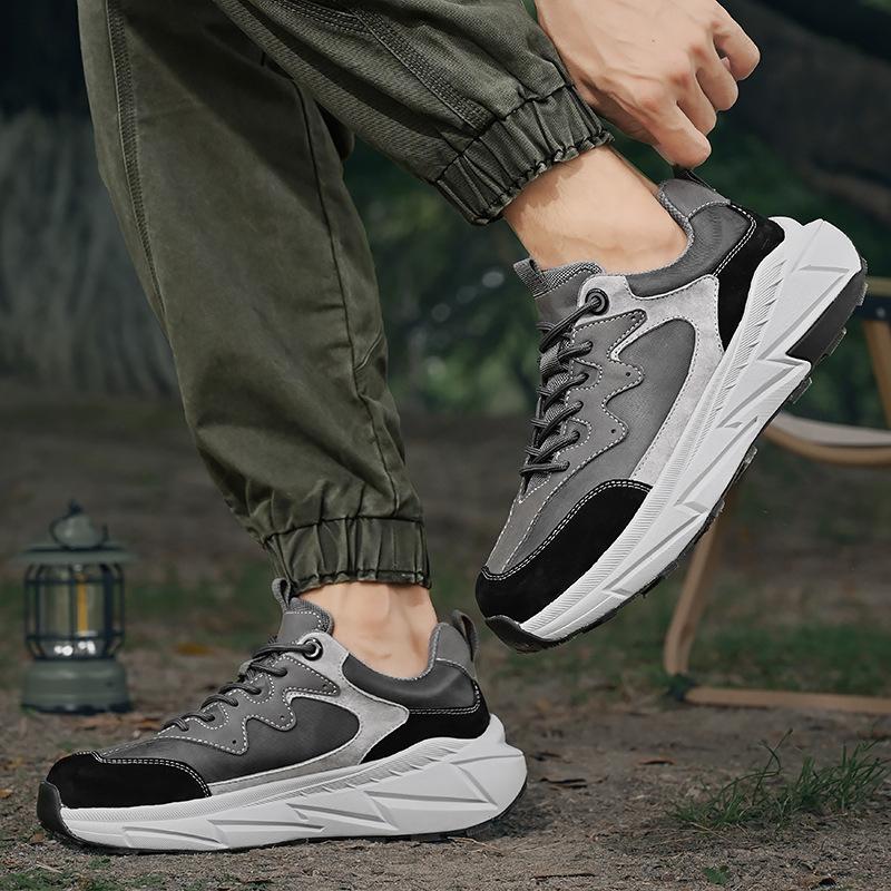 Sneakers men's autumn new trendy versatile leather platform casual shoes lightweight breathable non-slip large size travel shoes