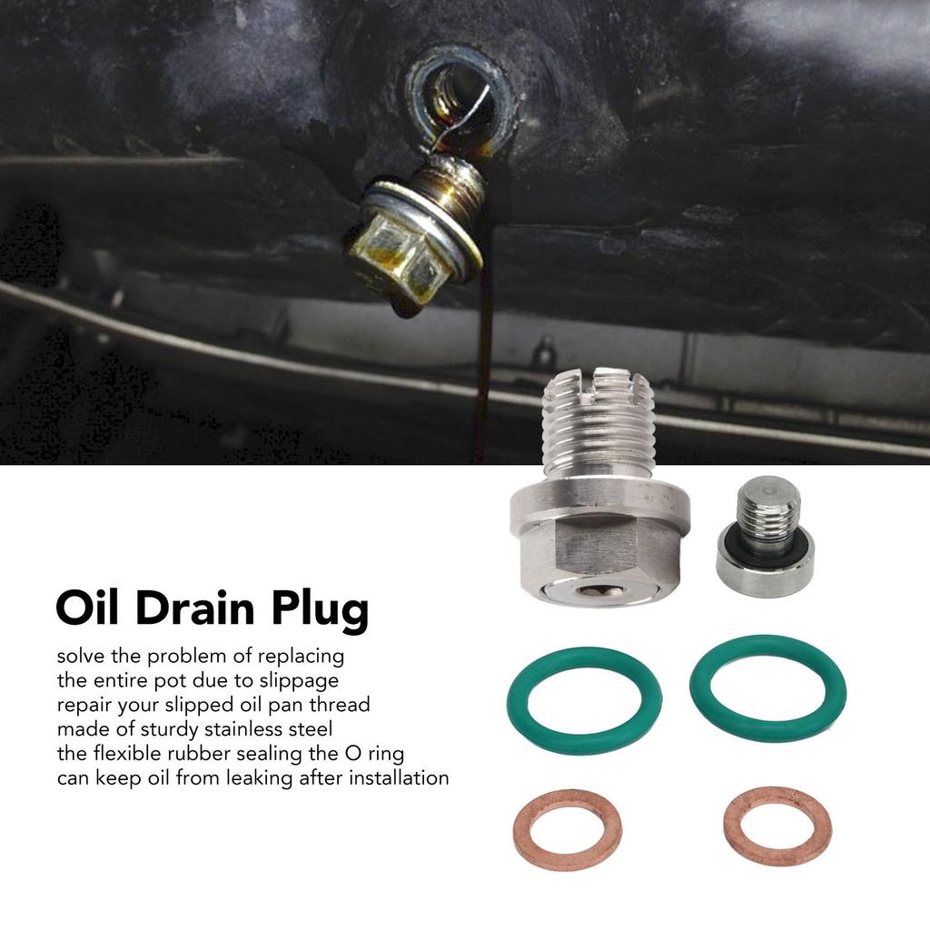 Oversize Drain Plug Stainless Steel Self Tapping Oil Pan Thread Repair Kits with Hex Wrench O Gasket