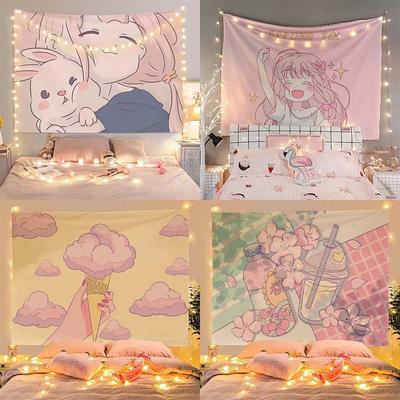 Home Wall Decoration Tapestry Anime Pink Girl Bedroom Background Office Living Room Tapestry