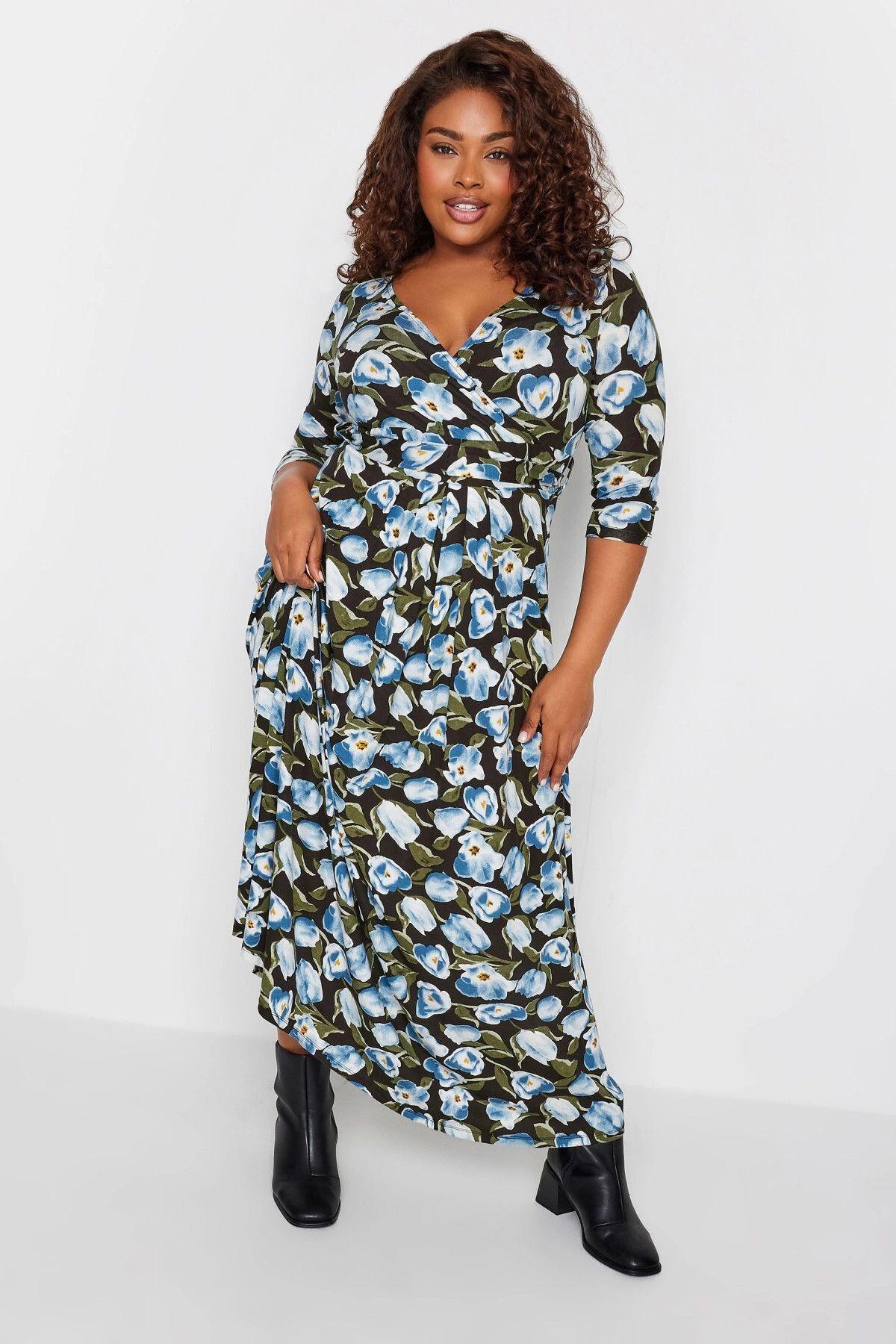 

Women s Big Size Dress Plus Size Floral Patterned Double Breasted Collar Long Dress with Belted Waist 302632 5XL/6XL