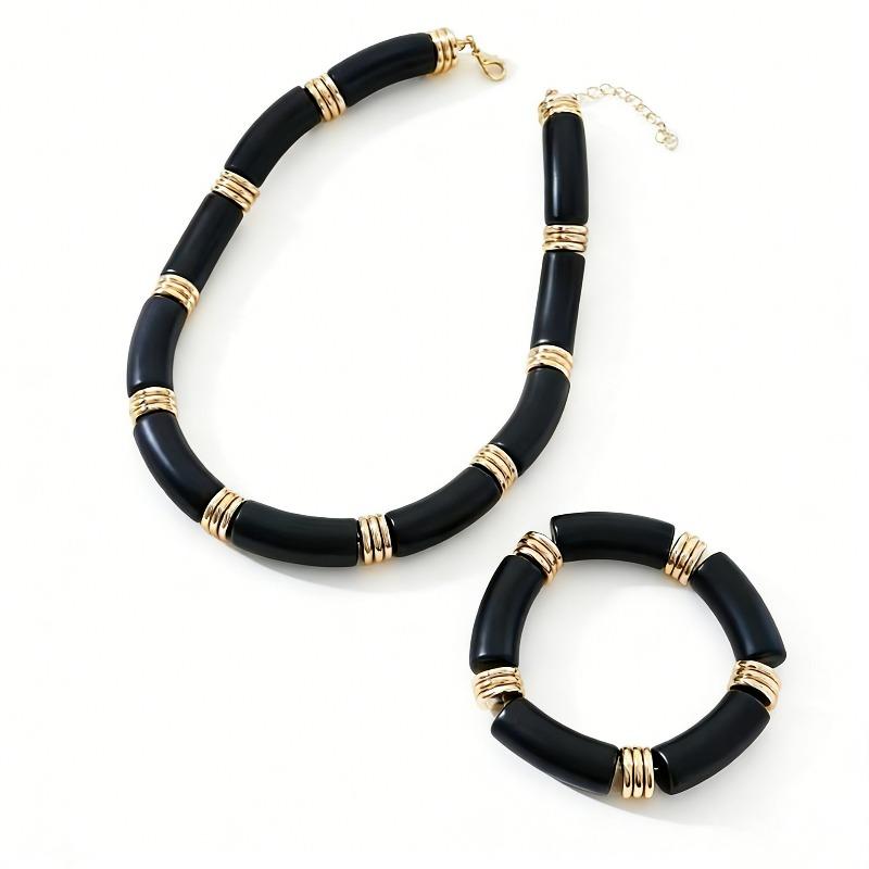 Европейский и американский простой ретро цилиндрический акриловый набор ожерелье-браслет женские модели