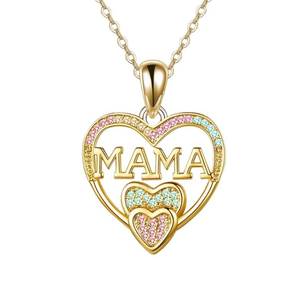 New Creative Shiny Micro-inlay Colored Zircon Heart-shaped "MAMA" Pendant Necklace for Women Exquisite Mother's Day Gift Jewelry