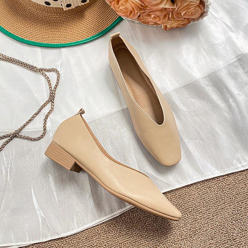 

Женские туфли-лодочки на низком каблуке с французским квадратным носком 2023 – на мягкой подошве, нишевый дизайн для весны и осени Size 42