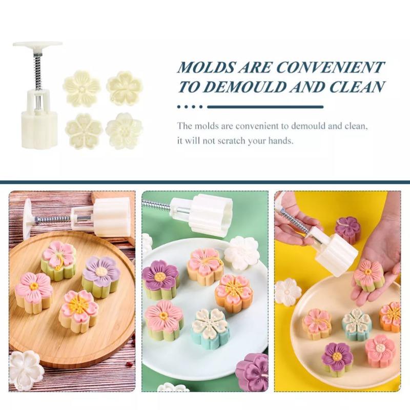 Mondkuchenform Presse mit Stempeln Blumenmuster Mondkuchenhersteller zum Backen DIY Gebäck Kekse und Desserts Kuchendekorationswerkzeuge