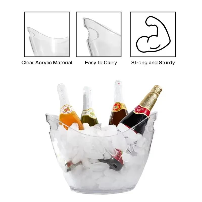 4L transparent ice bucket, handle beverage bath, large ice bucket, champagne wine cooler, and beer cooling plastic bucket