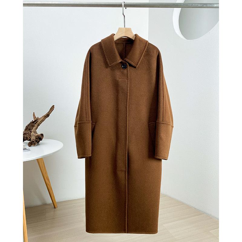 Loose cocoon camel fleece coat women's retro simple atmosphere loose and thin woolen coat