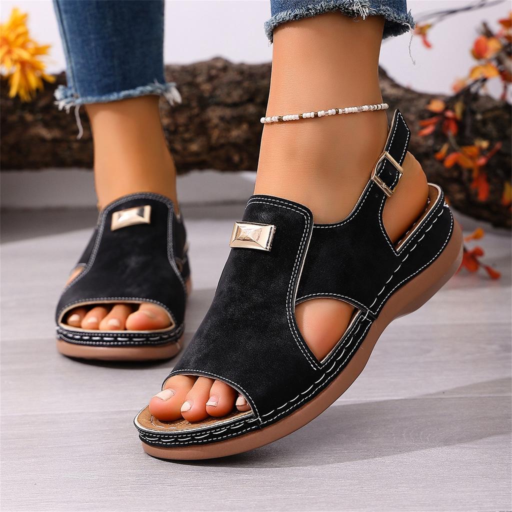 Women's Fashion Casual Plus-Size Buttoned Peep-Toe Sandals
