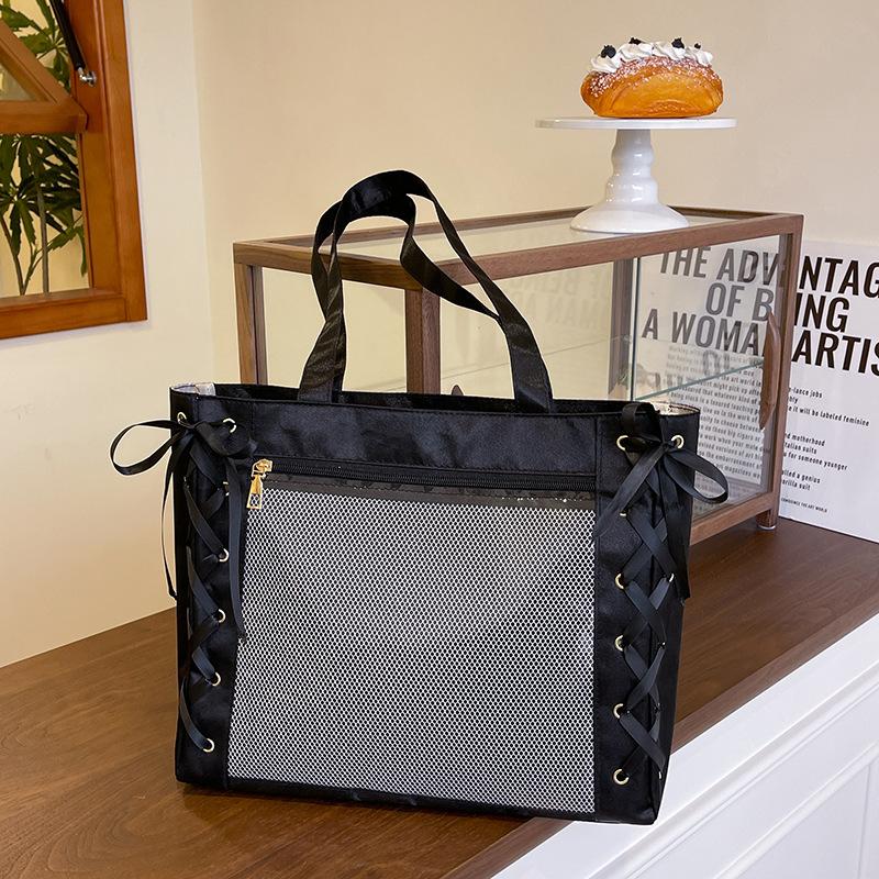 

Ribbon Bow Handbag Girls Large Capacity Shoulder Versatile Tote Bag one size fits all чёрный