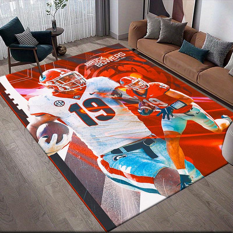 Brock Bowers Flannel Printed Carpet, Home Sofa Decoration for Living Room & Bedroom, Non‑Slip Play Flannel Floor Mat for Game Room
