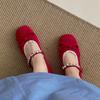 Red French Retro Shallow Mouth Inner Height-increasing Single Shoes Women's Summer 2025 New Model with Skirt Soft Sole Versatile Mary Jane Shoes