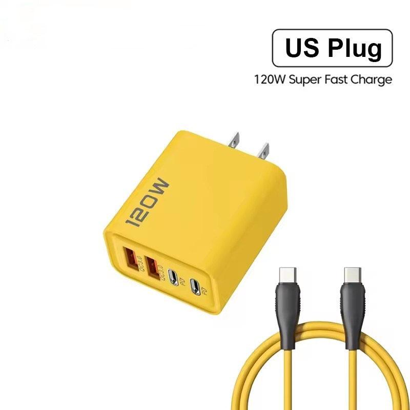 120W 4-Ports Ultra Fast Charging Type-C GaN Phone Charger USB-C QC 3.0 Super Charging Adapter For Huawei IPhone Samsung