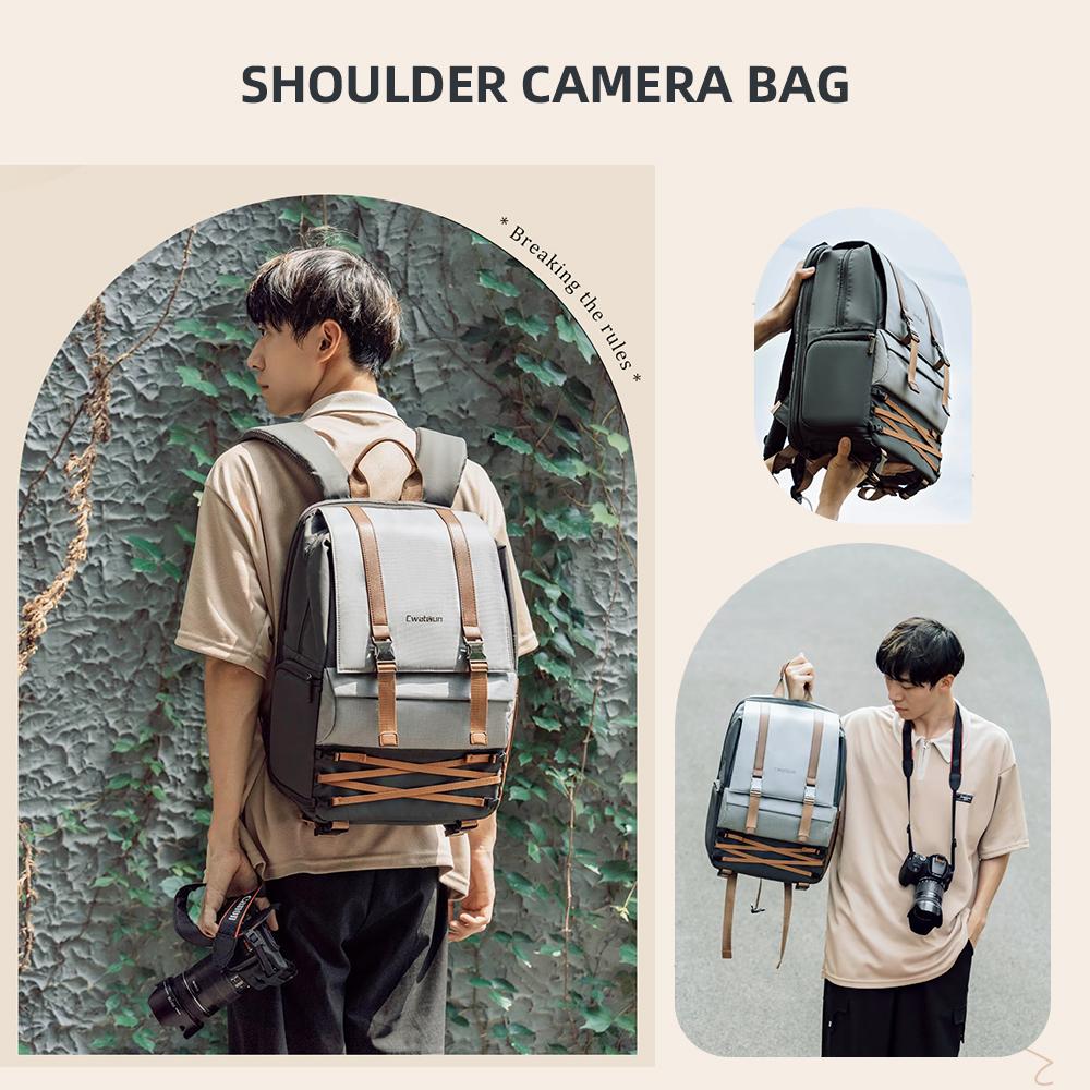 

Cwatcun D88 2-го поколения Рюкзак для камеры Водонепроницаемая сумка для камеры Большая вместимость Чехол для камеры с держателем для штатива 16.5 серый