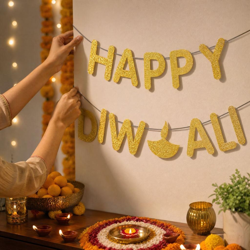 Party Decorations Glitter Letter Hanging Flag for Indian Decor
