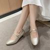 Fashion Women's Autumn New Pointed Toe Shallow Heel Mary Jane Single Shoes Metal Buckle One Strap Non-Slip Low Top Shoes