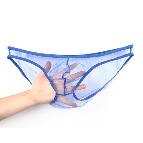 Men Sexy See-Through Mesh Solid Color T-Back Thong Briefs Low Rise Underwear